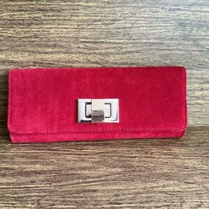 Banana Republic Red Suede Clutch Handbag Evening‎ Casual Gold Clasp Cocktail